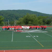 <p>Tappen Zee High School staff with a Frawley Strong banner</p>
