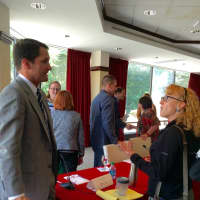 <p>U.S. Rep. Jim Himes discusses opioid addiction at a panel discussion at Fairfield University.</p>