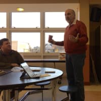 <p>Rutherford Superintendent of Schools Jack Hurley speaks to the crowd at his coffee meeting with residents Saturday, Nov. 21. </p>