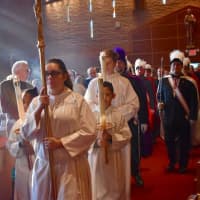 <p>St. Matthew Knights of Columbus in procession for Thanksgiving Mass at St. Matthew Church</p>
