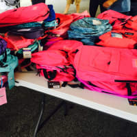 <p>Some of the backpacks that were given to students.</p>