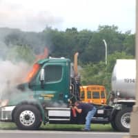 <p>Reader Aj Aitoro snapped a photo of the tanker truck fire just as it started.</p>