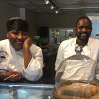 <p>Owner Pam Graham and her son, Tarik, at The Pastry Hideaway in Wilton.</p>