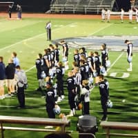 <p>The Mahwah Varsity Football Team stands for the National Anthem on Friday evening&#x27;s game.</p>