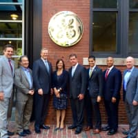 <p>General Electric celebrated the opening of a temporary new headquarters in Boston</p>