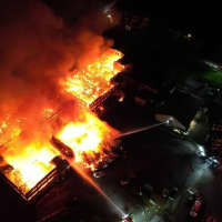 <p>The scene of the 6-alarm fire at&nbsp;Stewartstown Furniture Factory.</p>