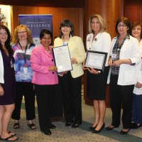 <p>Hospital officials, staff and county leaders celebrating at the Breastfeeding Friendly Worksite ceremony. (See article for those shown here.)</p>