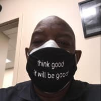 <p>Bergen County Sheriff, Anthony Cureton, with the &quot;Think good it will be good&quot; face mask.</p>