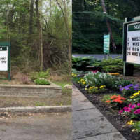 <p>A before and after picture of the Gardening Club&#x27;s effort to beautify the High School.</p>