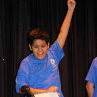 <p>Seventh-grader Faisal Saquib cheers as he wins Pocantico Hills&#x27; Geography Bee for a second consecutive year.</p>