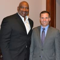 <p>Former NFL star George Martin and Duchess County Executive Marc Molinaro at Wednesday&#x27;s event. </p>