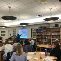 <p>Ginger Katz of the Courage To Speak Foundation gives a drug prevention presentation to adults to keep their children safe.</p>