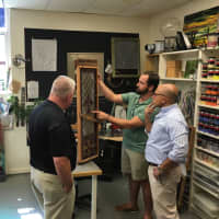 <p>State Reps. Jason Perillo and Ben McGorty visit The Glass Source, a stained glass studio owned and operated by Michael Skrtic in Shelton.</p>
