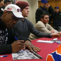 <p>Dwight &quot;Doc&quot; Gooden and Noah Syndergaard signing autographs in the LaPenta Student Union at Iona College.</p>