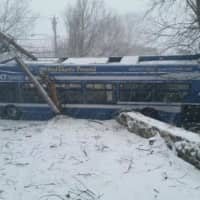 <p>A CTTransit bus slid coming down the hill and slammed into a utility pole at Soundview Drive and Arch Street in Greenwich.</p>