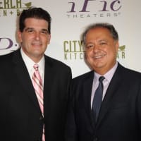 <p>Fort Lee Mayor Mark Sokolich and iPic CEO Hamid Hashemi</p>