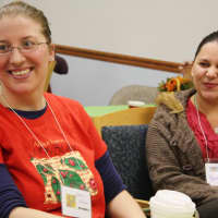 <p>Sarah and Mercedes enjoy encouragement, support and friendship at Hasbrouck Heights MOPS.</p>