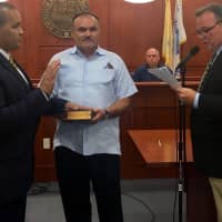 <p>Hector Andugar was sworn in as one of Edgewater&#x27;s newest police officers</p>