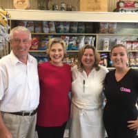 <p>Democratic presidential candidate and Chappaqua resident Hillary Clinton posed with Richard Lange, the owner of Lange&#x27;s Little Store &amp; Delicatessen, left, Vickie Bergstrom, Lange&#x27;s daughter, and Maddi Bergstrom, his granddaughter.</p>