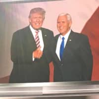 <p>Republican running mates Donald Trump and Mike Pence take the stage together at the GOP Convention in Cleveland on Wednesday evening.</p>