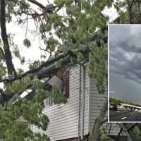 <p>A tree severely damaged a Fair Lawn home. INSET: The early view over Route 17 north of Paramus.</p>