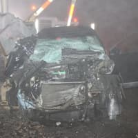 <p>A look at the damage to the Honda CRV in the collision between the car and a train overnight.</p>