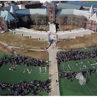 <p>New Rochelle students formed the word &quot;Enough&quot; during Walkout Day.</p>