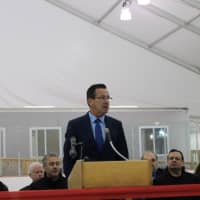 <p>Gov. Malloy speaks at the official opening ceremony for the Rinks at Veterans Park in Norwalk.</p>