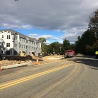 <p>Workers continue construction on Colonial Road in Franklin Lakes Monday afternoon, Oct. 5. </p>