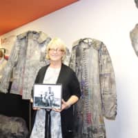 <p>Artist Susan McCaslin at the opening of her show at the @287 space of the Cultural Association of Western Connecticut on Main Street in Danbury.</p>