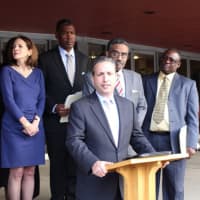 <p>State Sen. Robert Duff speaks at a press conference at Grace Baptist Church in Norwalk about the need for change in the state&#x27;s education funding formula.</p>