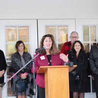 <p>Renee Dobos, CEO of Mutual Housing Association of Southwestern Connecticut, speaks at the ribbon cutting ceremony for Wilton Commons Congregate. MHA was a partner in the project.</p>