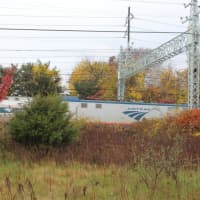 <p>A northbound Amtrak train remains at the scene of a fatal accident Wednesday morning near the Stratford Train Station. </p>