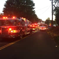 <p>Danbury fire crews at a two-alarm blaze on Stadley Rough Road on Tuesday evening.</p>