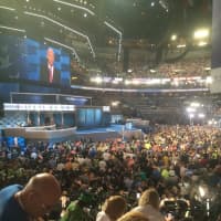 <p>Delegates stand on the floor of the Democratic National Convention in Philadelphia Wednesday as Vice President Joe Biden speaks.</p>
