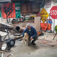 <p>Hammonton&#x27;s Rob Butkowski with his dog and hail cannon.</p>