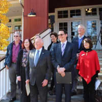 <p>James Marpe with Matthew Mandell, Chamber of Commerce; Shelly Goldman, YMCA: Eileen Flug,  RTM; Nancy Diamond, JIB Productions; Tony McDowell, Nature Discovery &amp; Environmental Learning Center; Barbara Durham, Library; and Michael Barker, Playhouse.</p>