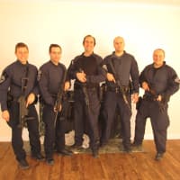 <p>(L to R): Officer Anthony Mormino, Officer Joseph DiBenedetto, Sgt. Mike Lembo, Officer Steven Cummings, Sgt. Jay Chuck.</p>