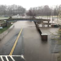 <p>First Street in Hackensack is flooded near Hackensack High School.</p>