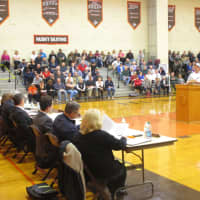 <p>Residents address the Dumont Mayor and Council during the special public meeting.</p>