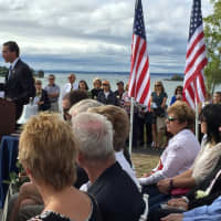 <p>James Ritman, whose group raised money for the new memorial, speaks at Greenwich&#x27;s 9/11 Memorial dedication Friday morning. </p>