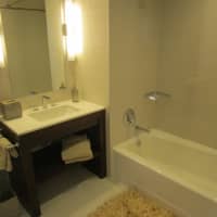 <p>A bathroom in a two-bedroom apartment at &quot;The Modern.&quot;</p>