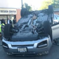 <p>A look at the overturned vehicle at 9:15 a.m. Thursday  in Elmsford at the corner of Route 9A and Route 119.</p>