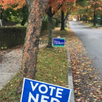 <p>Campaign signs line a downtown street in Ned Lamont&#x27;s hometown of Greenwich.</p>
