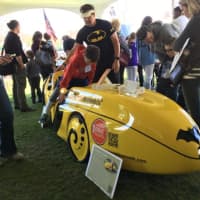 <p>The maker of this Batmobile tools around New Haven on this high-tech tricycle. It is on display at the Westport Maker Faire.</p>