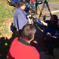 <p>Christine Lomuscio speaks to media about the missing Easton couple.</p>