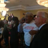 <p>Joe Ganim&#x27;s supporters watch results come in on the big screen at his headquarters in Bridgeport Tuesday night.</p>