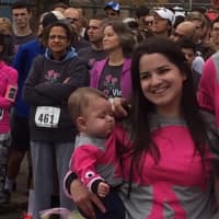 <p>Vicki Soto&#x27;s sister, Carlee Soto Parisi, and her 4-month-old son, Kyllian, at the Vicki Soto 5K Memorial Race in Stratford.</p>