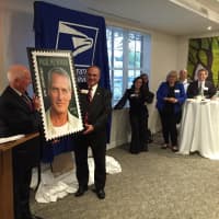 <p>Officials celebrate the Paul Newman stamp -- released earlier this year -- at an event Wednesday evening in Westport.</p>