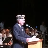 <p>George Areson, commander of American Legion Post 141, was master of ceremonies for the 2015 Trumbull Veterans Day ceremony.</p>